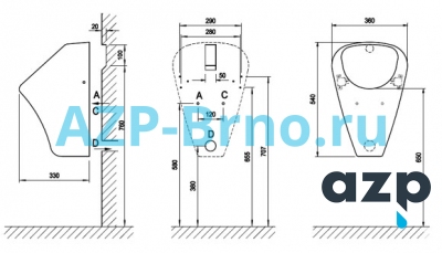 Писсуар KALEVIT (КАЛЕВИТ) с автоматическим смывом INTELLIGENT IQ AUP 42 AZP Brno Чехия (фото, схема)